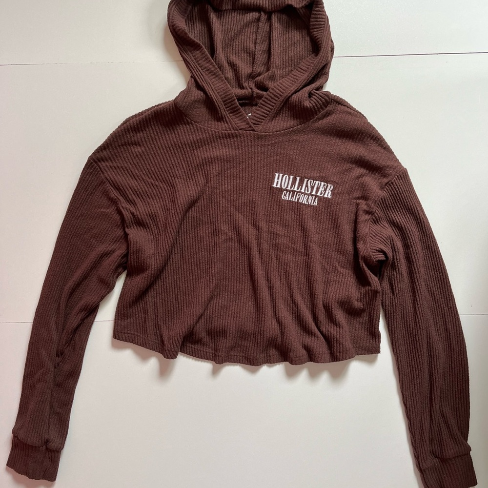 Hollister Brown Cropped Ribbed Sweatshirt